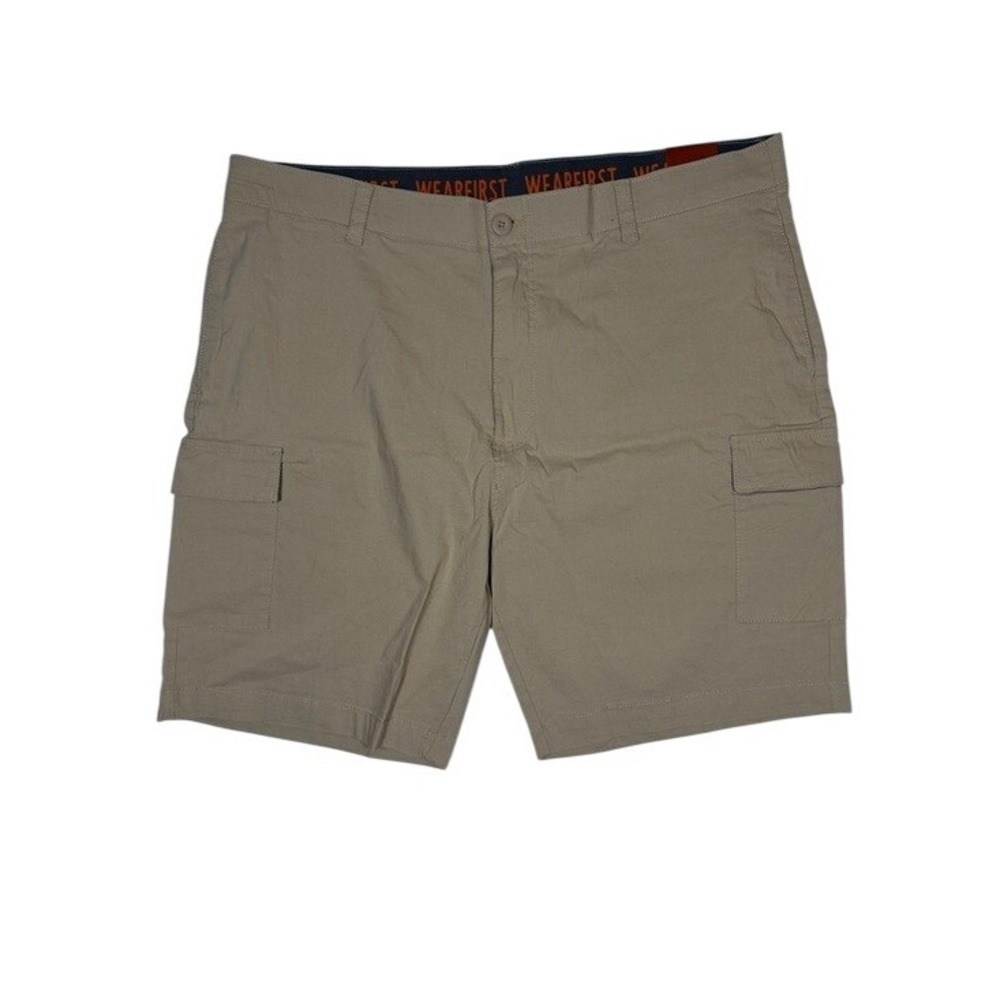 WearFirst Mens Cargo Shorts Size 44 Tan Khaki Stretch Cotton Nylon B3-05